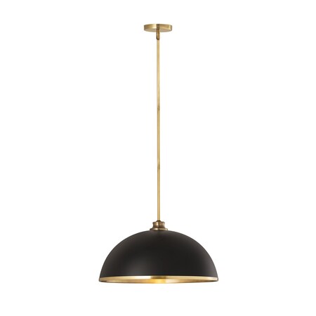 Z-Lite Landry 1 Light Pendant, Matte Black & Rubbed Brass 1004P20-MB-RB
